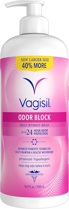 Vagisil lavado femenino para higiene del área íntima, bloqueador de olores, probado por ginecólogos, hipoalergénico, 16.9 oz con bomba