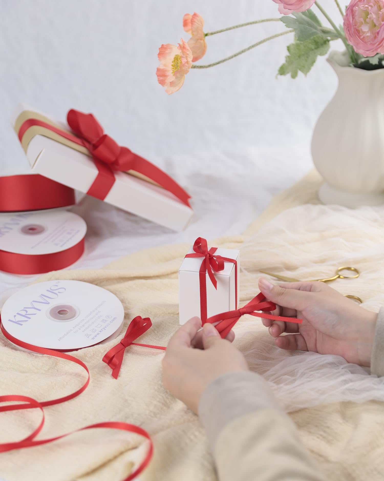 Kryvus Grosgrain Ribbon, Red Ribbon 6mm x 45 Metres, Red Grosgrain Ribbons Perfect for Gift Wrapping Crafts, Sewing - Image 3