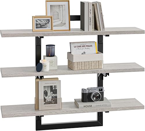 Miniatura 8 de Bestier Estantes flotantes para pared, estantes de cocina de 32 pulgadas montados en la pared, estante de barra de café de 3 niveles con soportes