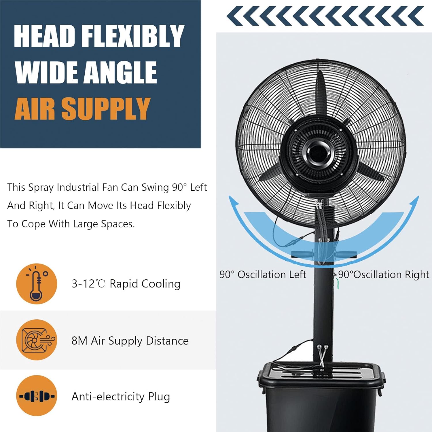 Outdoor Misting 90° Oscillating Pedestal Fan, 11 Gallon Large Capacity Tank, 3 Speed Setting, Cooling Fan for Patio, Garden, Backyard