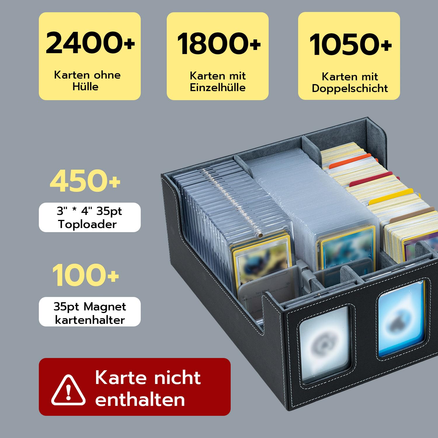 Toploader Deck Box für 1800+ Sammelkarten mit 3 Sichtfenstern, Schwarz