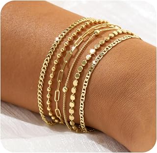 Dainty Gold Bracelets for Women - Waterproof Stackable Gold Bracelet Stack Set - Perfect for Stylish Women