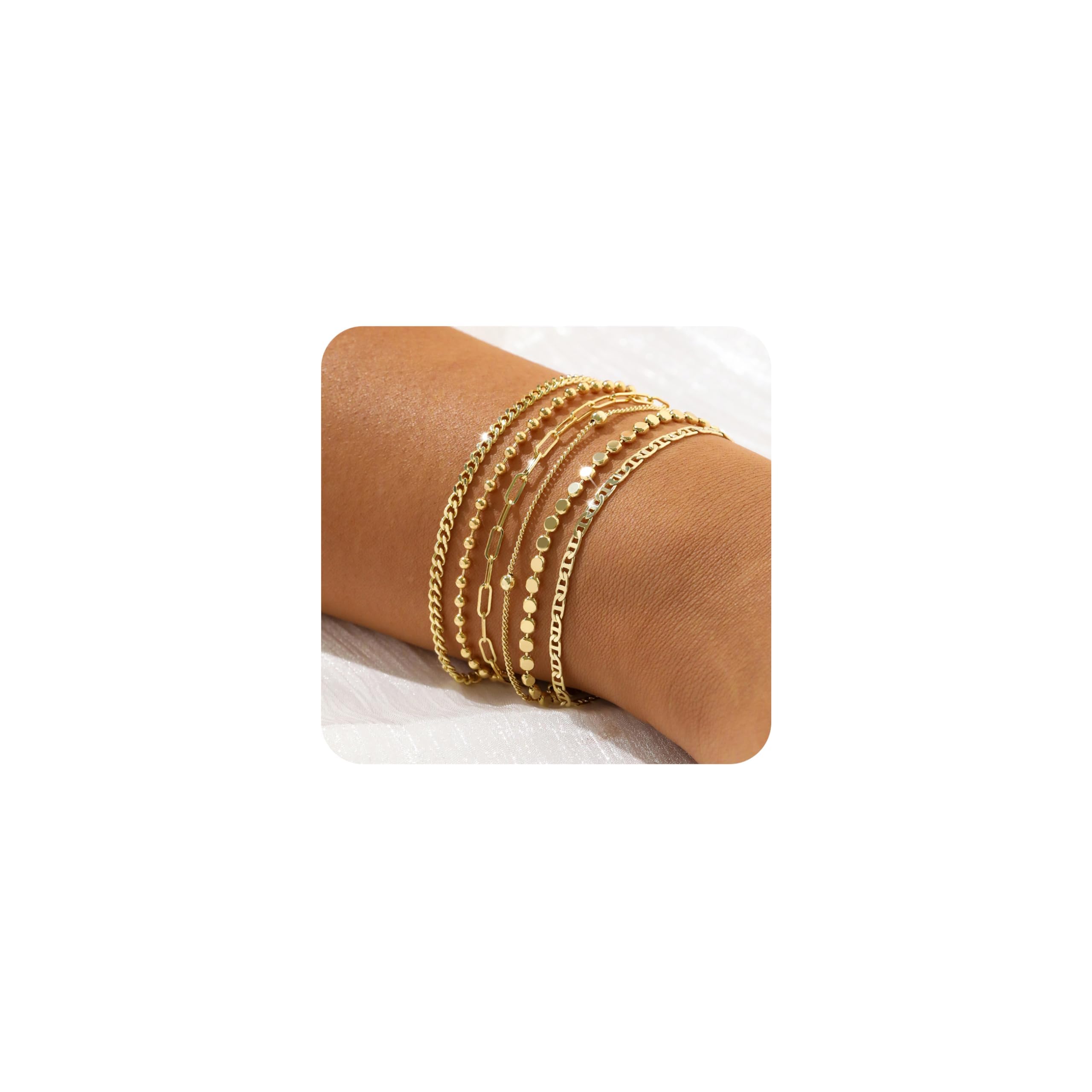 Dainty Gold Bracelets for Women - Waterproof Stackable Gold Bracelet Stack Set - Perfect for Stylish Women