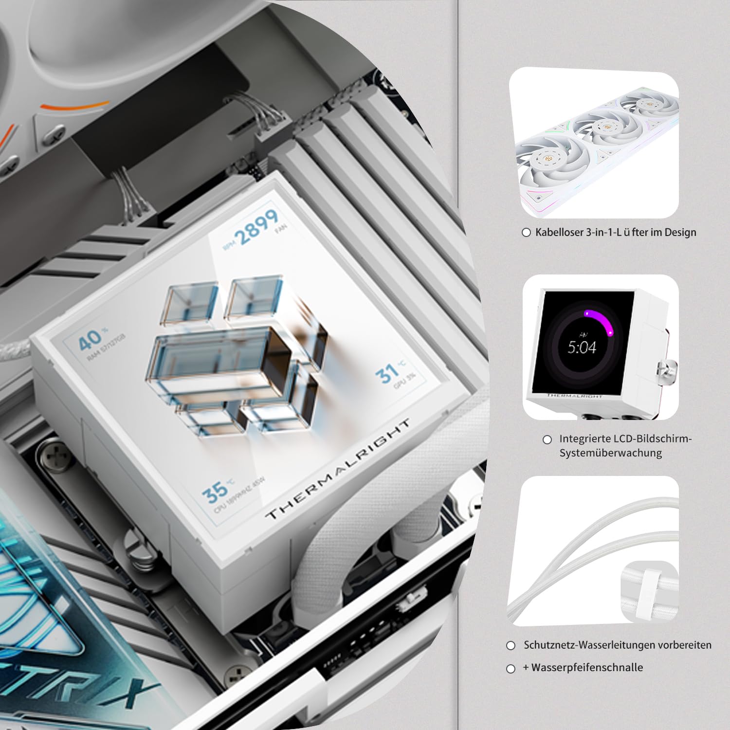 TR-Thermalright Peerless Vision 360 UB ARGB biały Aio CPU, wentylator wydechowy TL-UB36, ekran IPS o rozdzielczości 480 x 480 - 3,95-calowy wyświetlacz LCD, do Intel LGA1700/1851, AM4/AM5