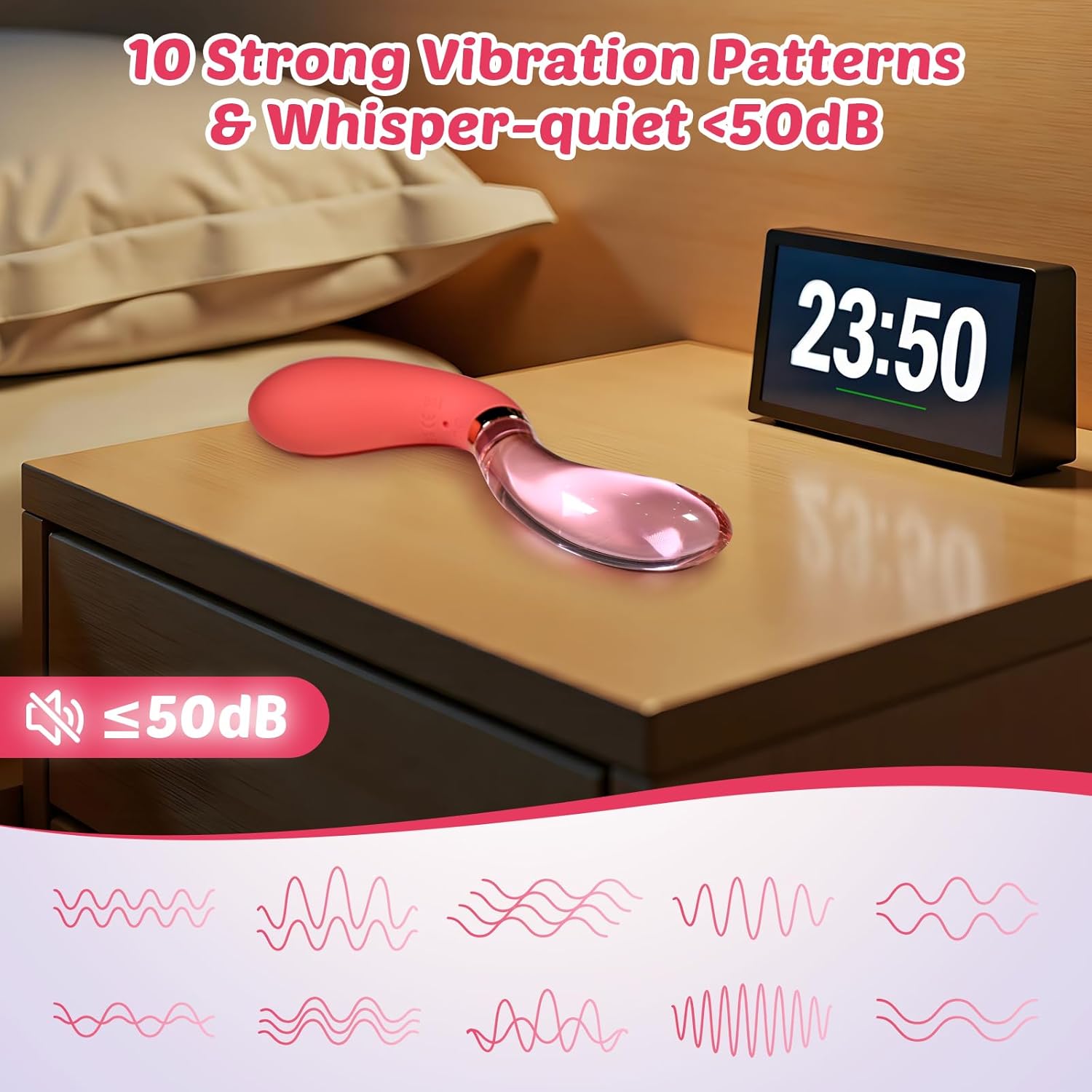 Vibrators& Double Sided Glass Dildo – G Spot Vibrator with Light-Up Glass Dildo and Silicone Tips, 10 Modes Anal Sex Toys for Women, Solo or Couple Play