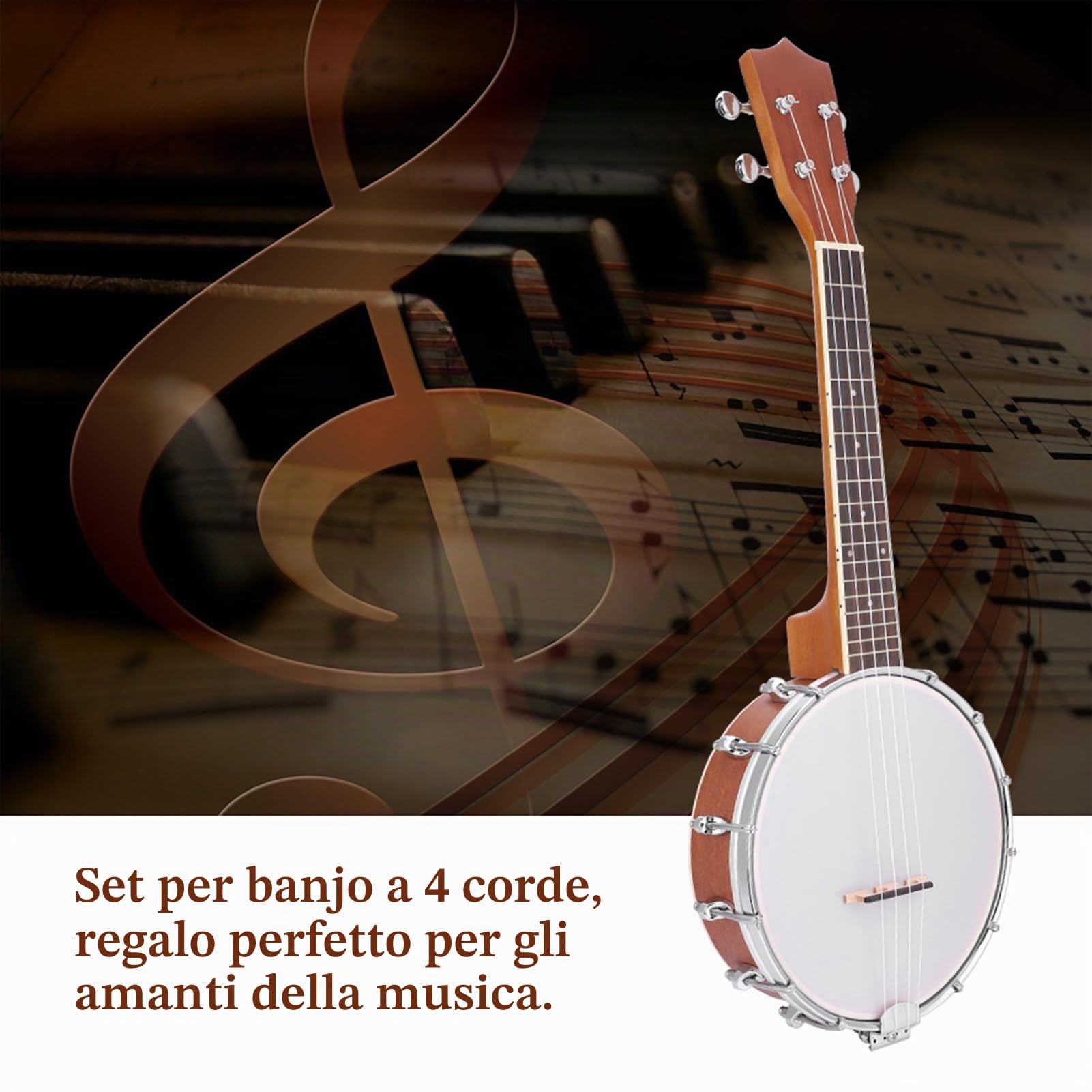 Banjo, Banjo Dita Scelte con Strumenti a Corde Versatili 4 String Banjo Set, Set di Banjo Stringa Sitar per Amanti musicali.