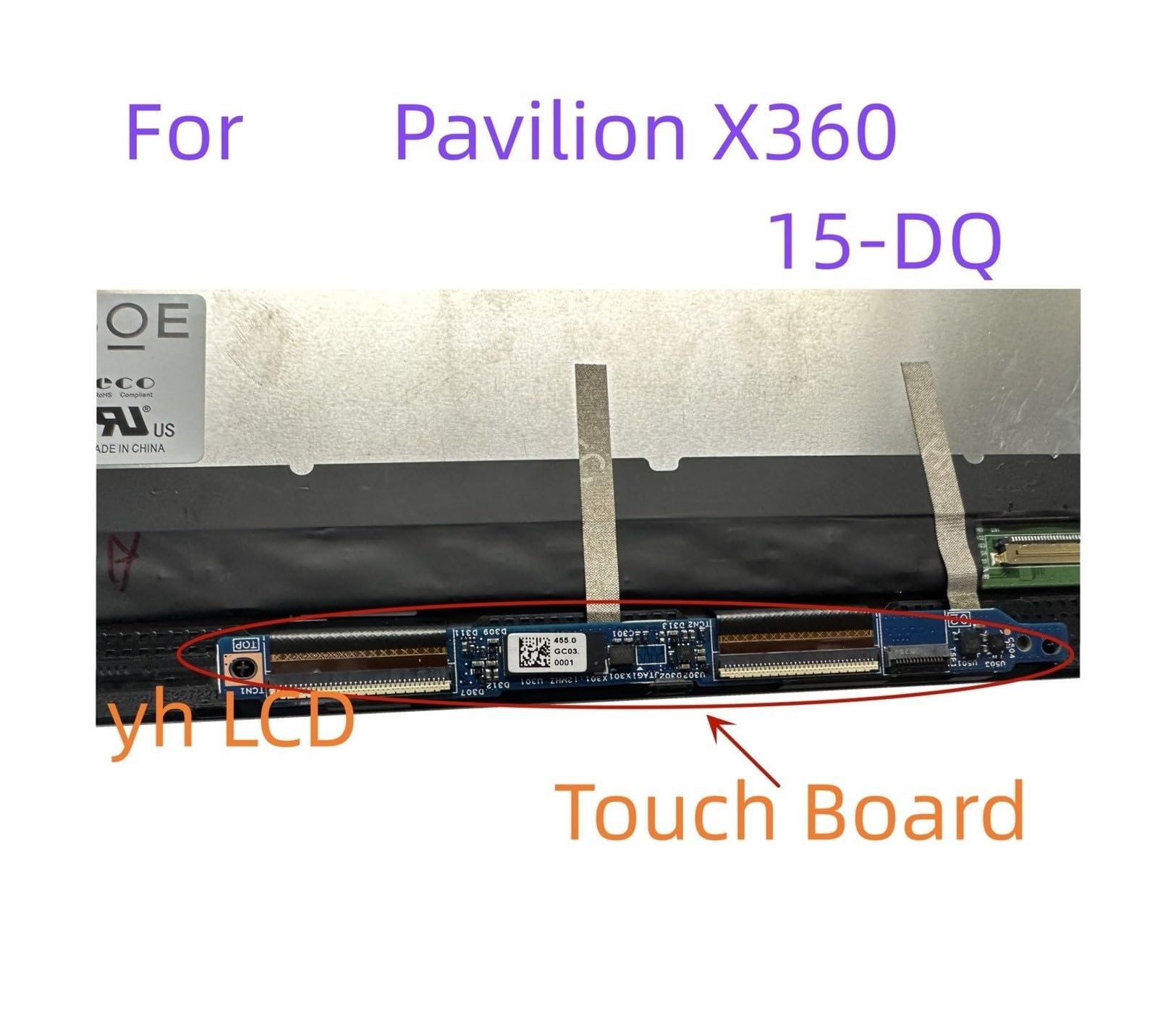 Cadre d'assemblage de numériseur en Verre d'écran Tactile de Panneau d'affichage à Cristaux liquides de 15.6 Pouces, Compatible for HP, série Pavilion X360 15-dq-dq0006nf-DQ0095NR(1366X768)