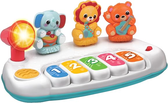 winfun Jungle Pals Piano Interactive Baby Animal Band Musical Toy with 5-Note Keyboard, Free Play & Play Along Tunes, Flashing Microphone, Develops Auditory & Motor Skills for Toddlers and Kids