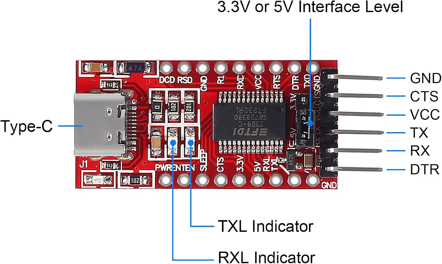 10Pcs FT232RL FTDI USB 3.3V 5.5V to TTL Serial Adapter Module for Arduino FT232 Pro Mini Port Type-C USB to TTL 232