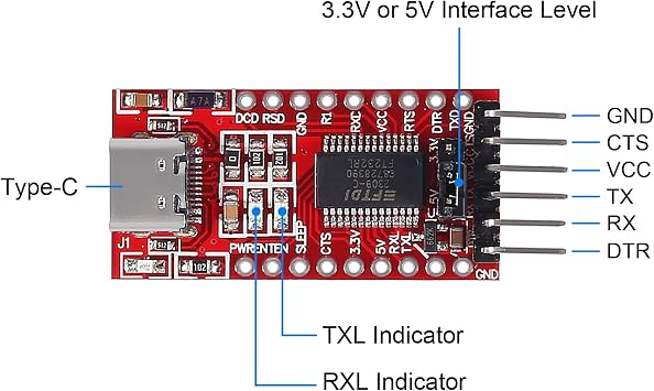 3Pcs FT232RL FTDI USB 3.3V 5.5V to TTL Serial Adapter Module for Arduino FT232 Pro Mini Port Type-C USB to TTL 232