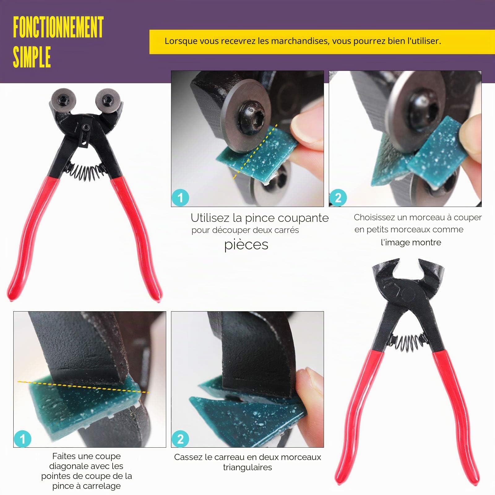Swpeet Lot de 12 outils de mosaïque avec lime aiguille, y compris une pince à coupe de mosaïque en verre et une pince à carrelage, en alliage d'acier trempé, parfait pour le bricolage de mosaïque.