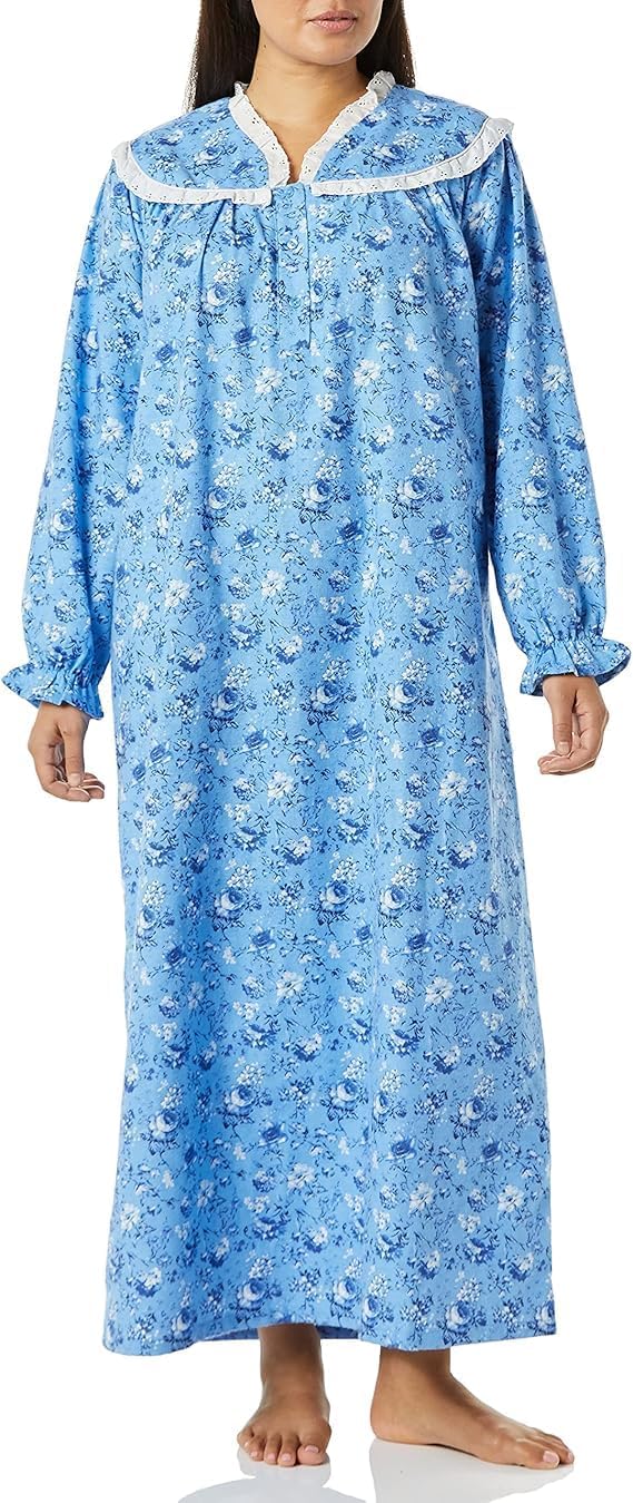 AmeriMark Women Full-Length Flannel Nightgown Pajamas – Lightweight Warm Cotton Night Gown for Sleeping – Long Sleeve PJs