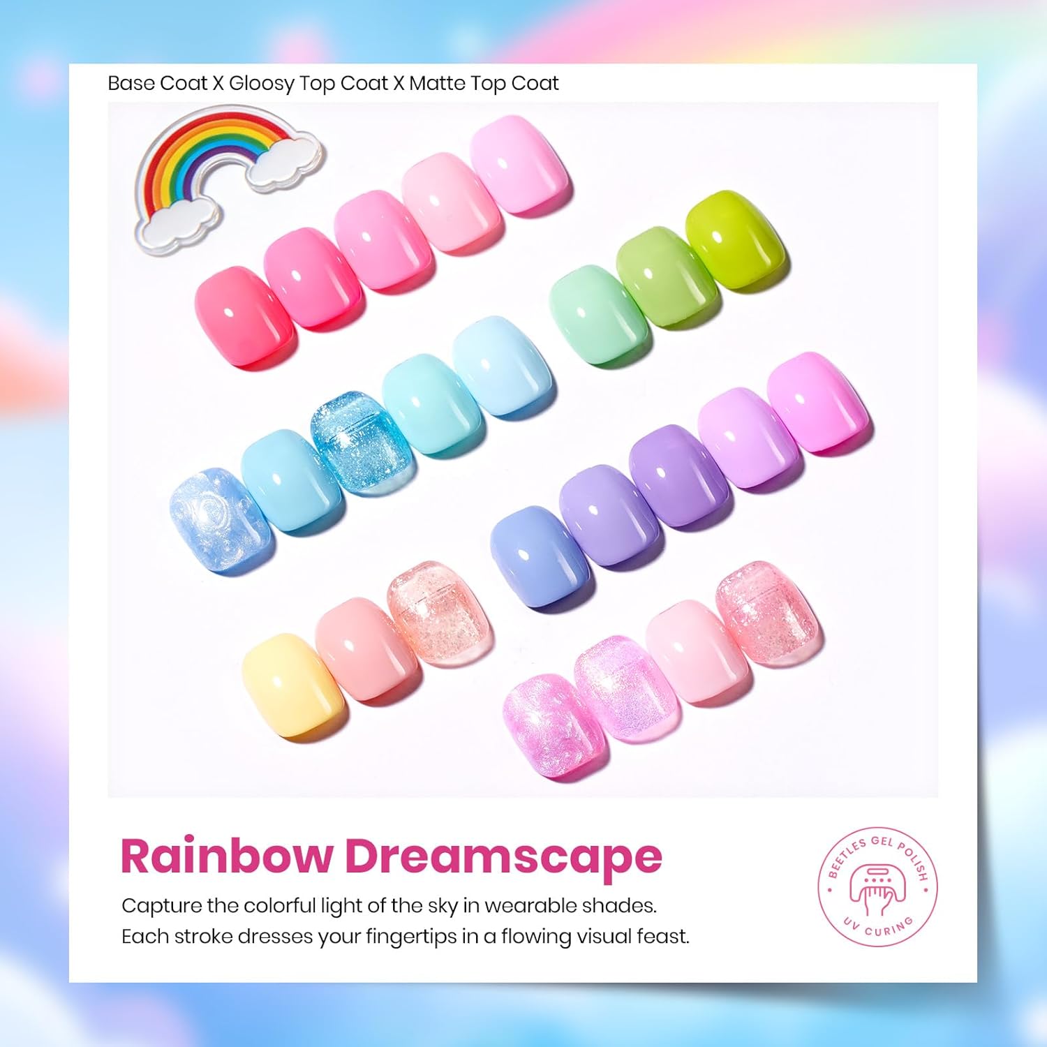 Beetles Pastel Gel Polish Set - Rainbow Dreamscape 25 Colors Spring Gel Polish Kit with Base Coat&Top Coat Soak Off UV Led Nail Set Pastel Glitter Colors Nail Art Kit Summer Gifts for Women&Girls