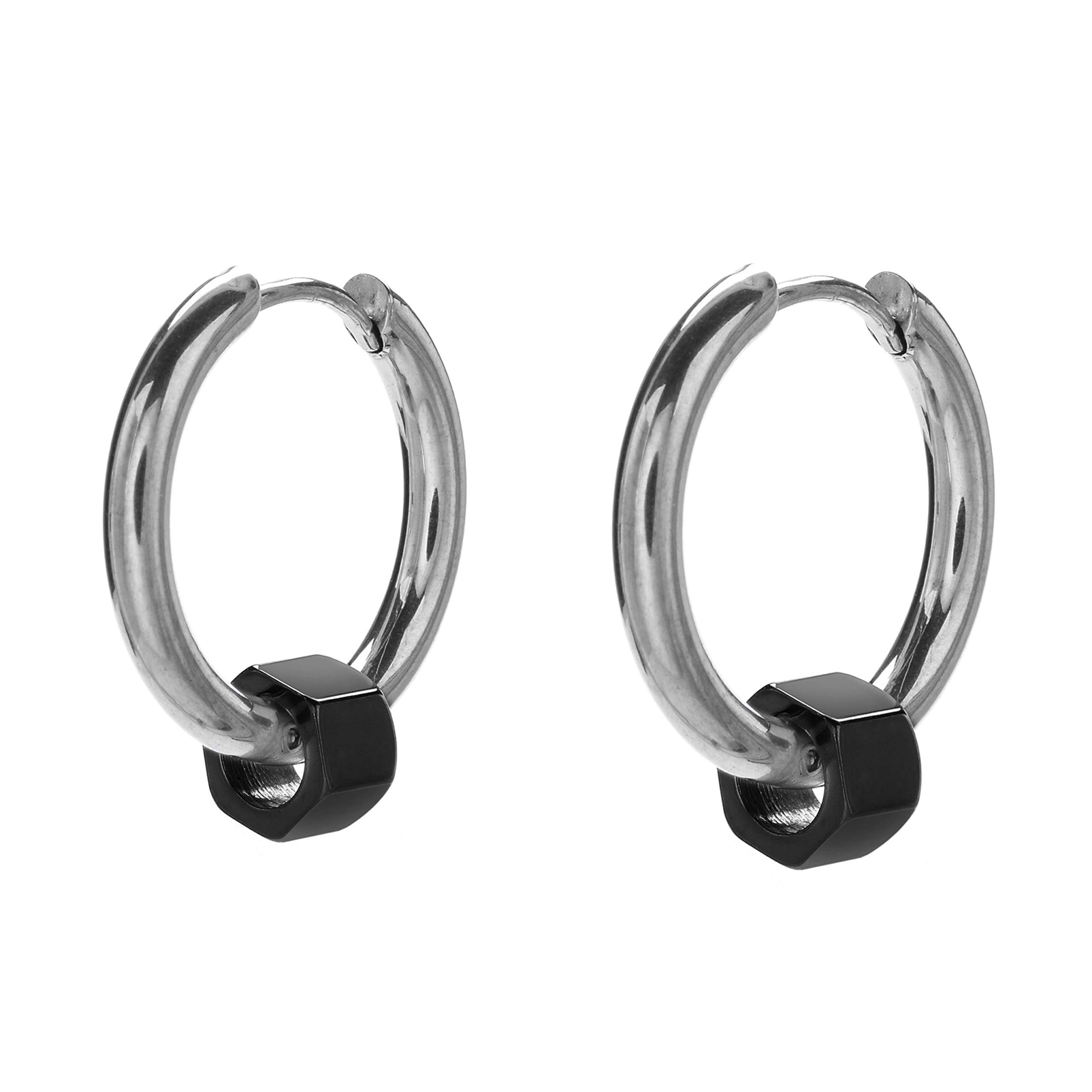 Pipe Thin Cambered Hoop Bolted Ear Lobe stud Silver Earrings for Men & Women-image-21