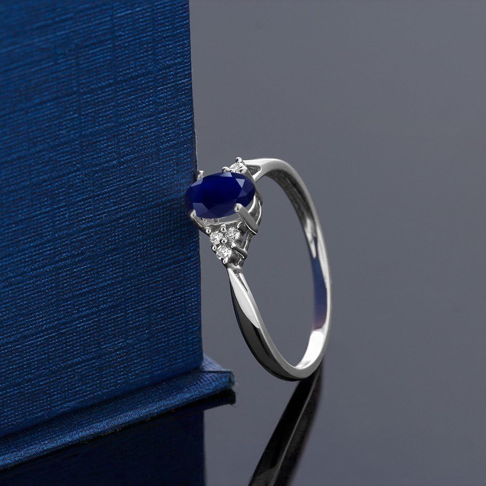 Gem Stone King 0.55 Ct Oval Blue Sapphire and Diamond 14K White Gold Ring - Image 3