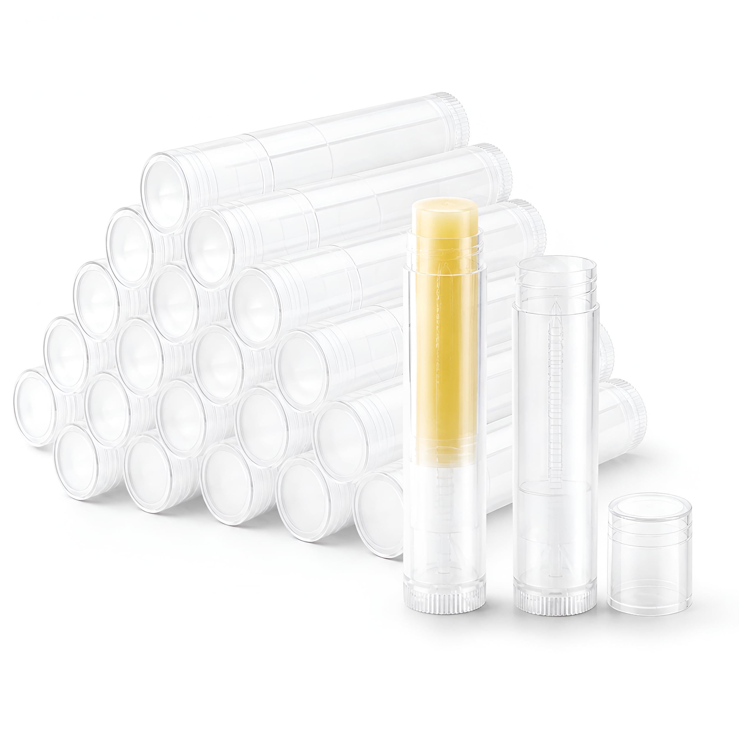 Street27® 25pcs 5g twist- up lip balm tubes, clear empty plastic lip gloss balm refillable bottles rotatable deodorant Cosmetic Containers with Caps for homemade Lipstick Tubes for DIY (25)-image-47