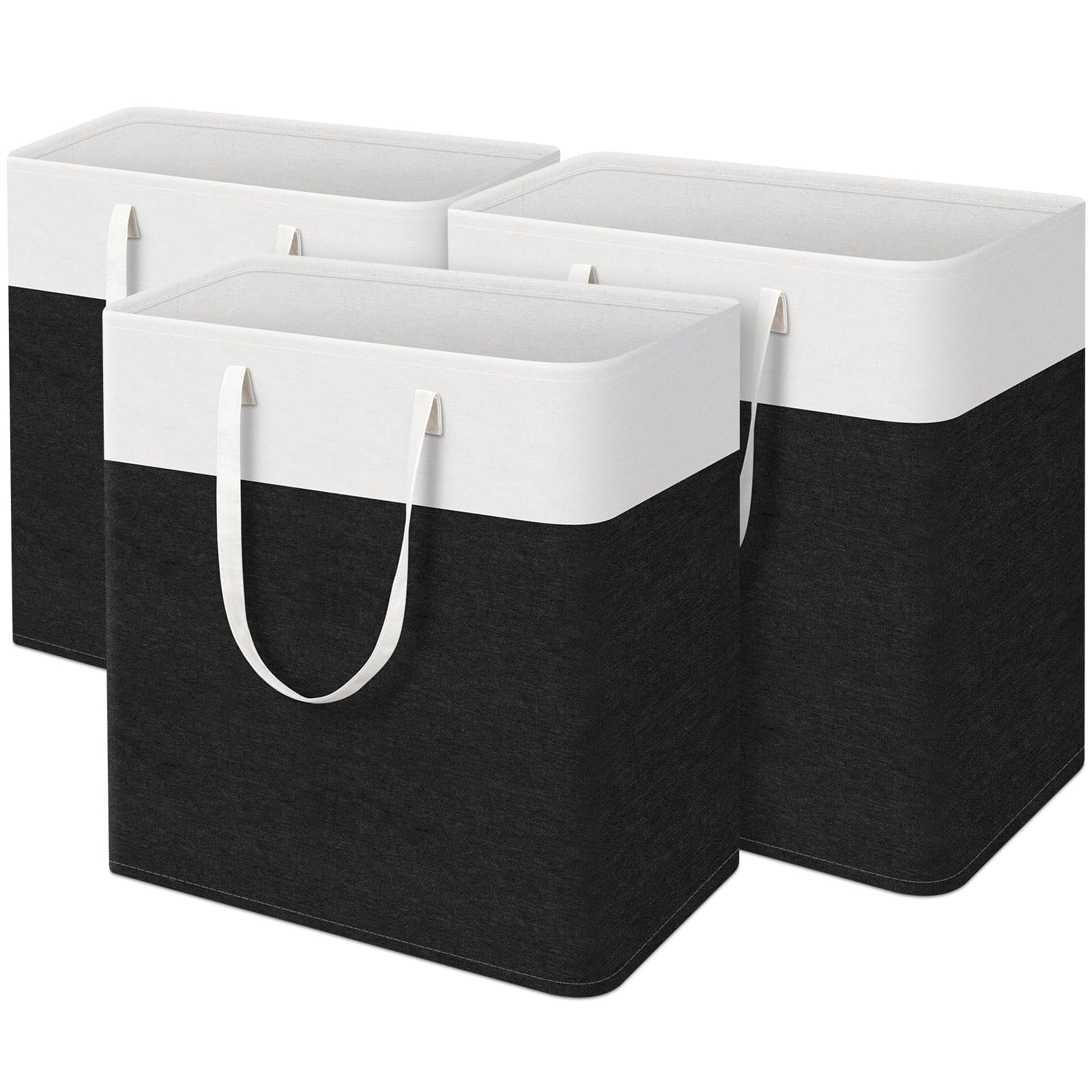 TasticTotes Laundry Basket 3-Pack, Laundry Hamper, 100L-Black