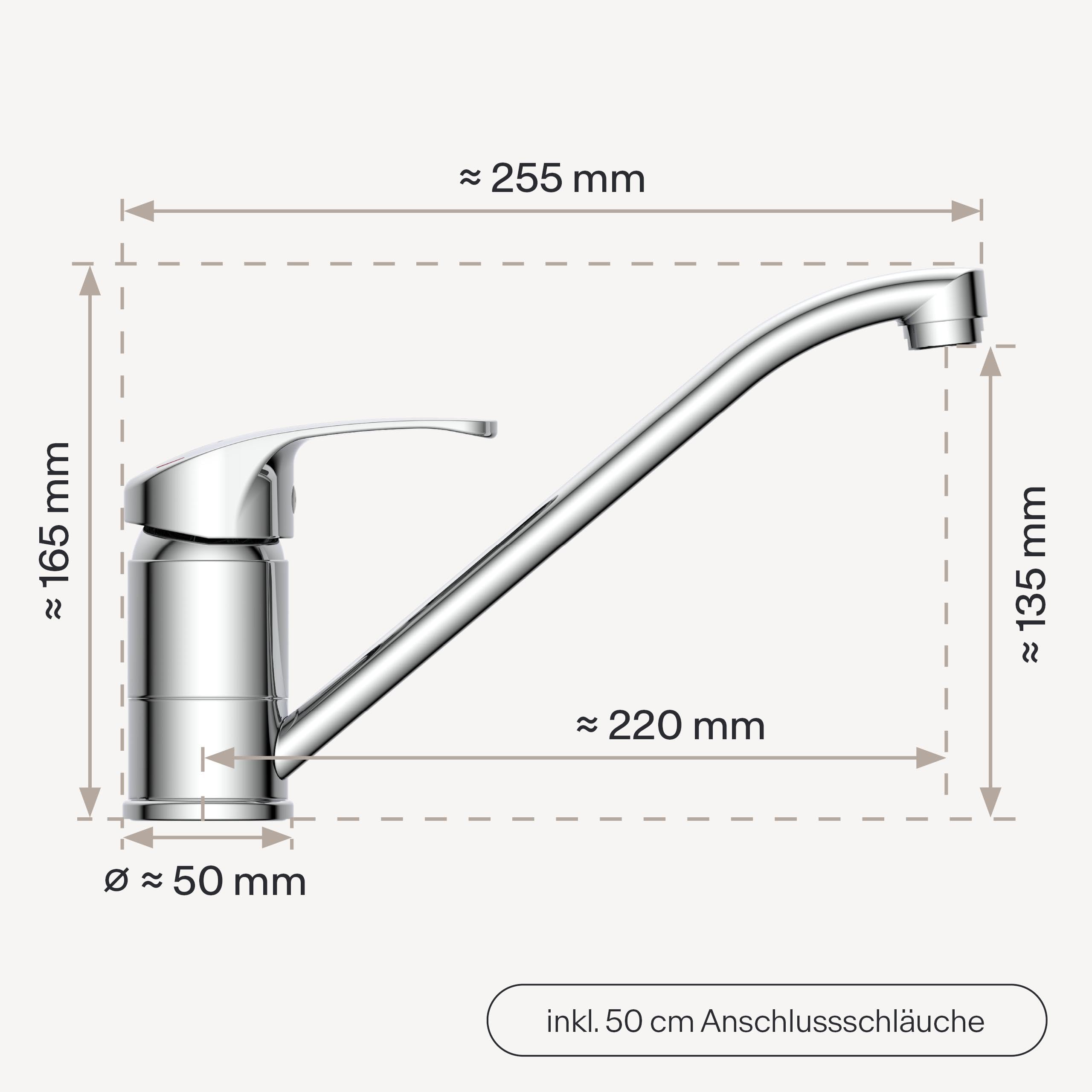 Küchenarmatur WK8 | Wasserhahn Küche | Armatur Spültisch | Mischbatterie für die Küche | Spültischarmatur mit Einhebelmischer | Made in Germany | Chrom