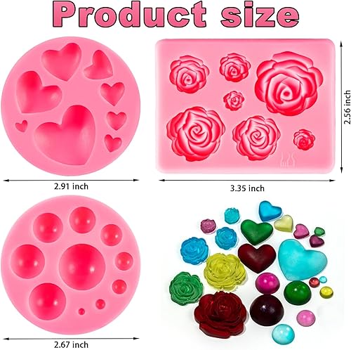 Miniatura 3 de YGAOHF Molde de silicona rosa para chocolate, 3 piezas de fondant de perlas y molde en forma de corazón, mini moldes de silicona para pastel de