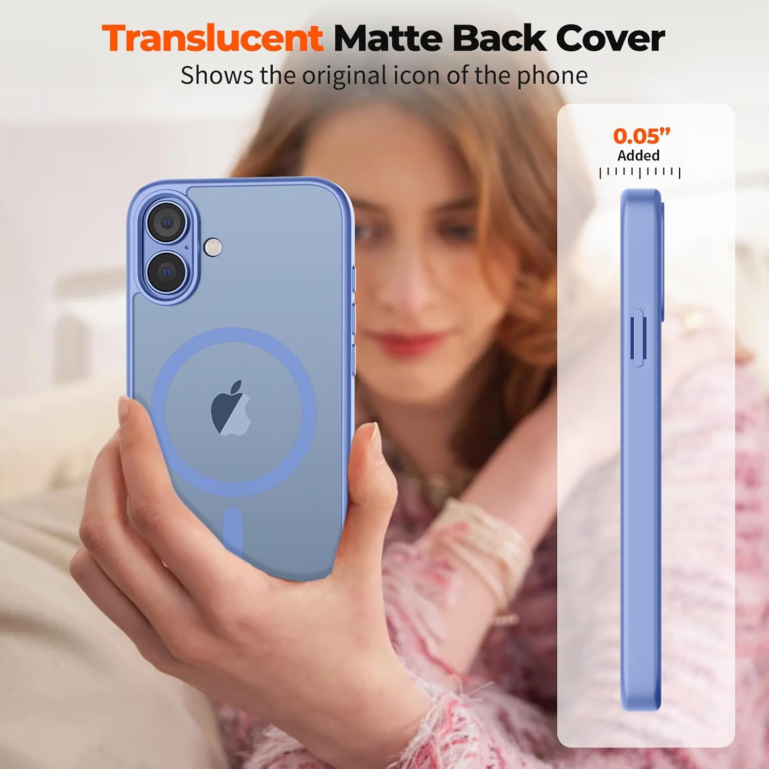 Magnetic for iPhone 16 Case, [Compatible with MagSafe] [with 1 Tempered Glass Screen Protector] Translucent Matte Shockproof Anti-Scratch Protective Phone Cover, Blue Purple - Image 7