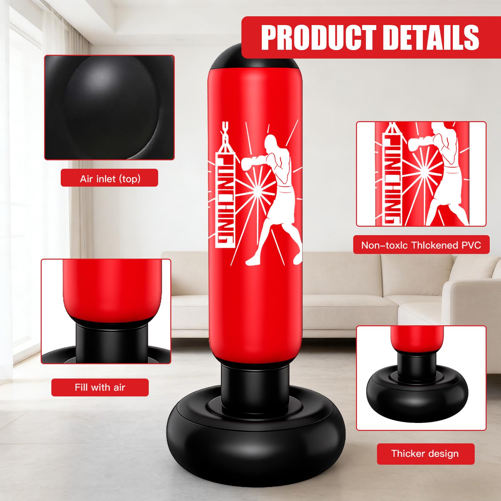 Sacco da Boxe per Bambini, 160 CM Sacco da Boxe Bambini Gonfiabile in PVC con Pompa, per Ragazzi e Ragazze, Pratica Karate, Kickboxing, Taekwondo, MMA - 3