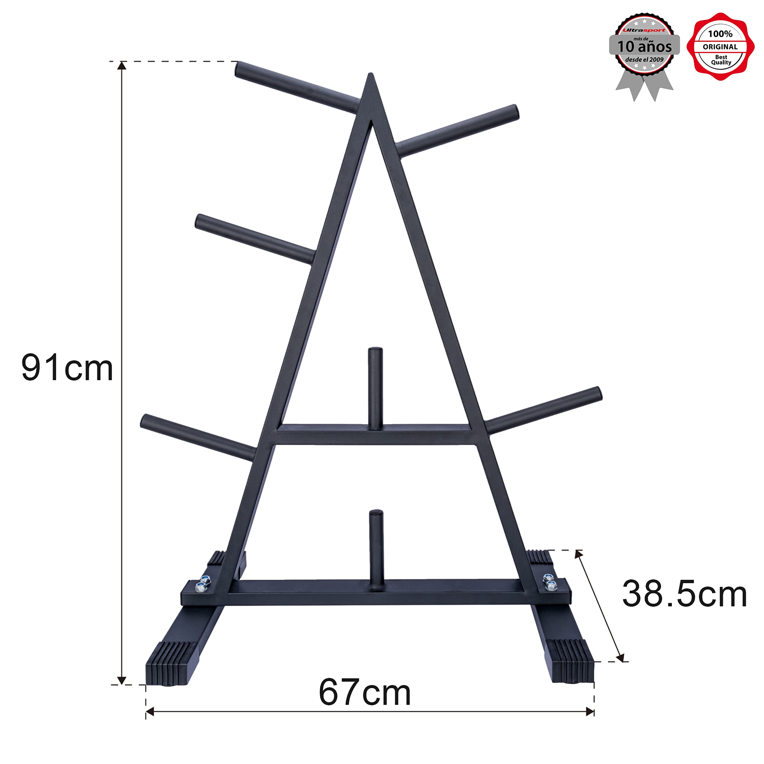 Ultrasport Soporte Platos Pesas, Soporte mancuernas, almacenar barras pesas y mancuernas, sólida construcción acero, platos utilizables con barras pesas y mancuernas para entrenamiento libre