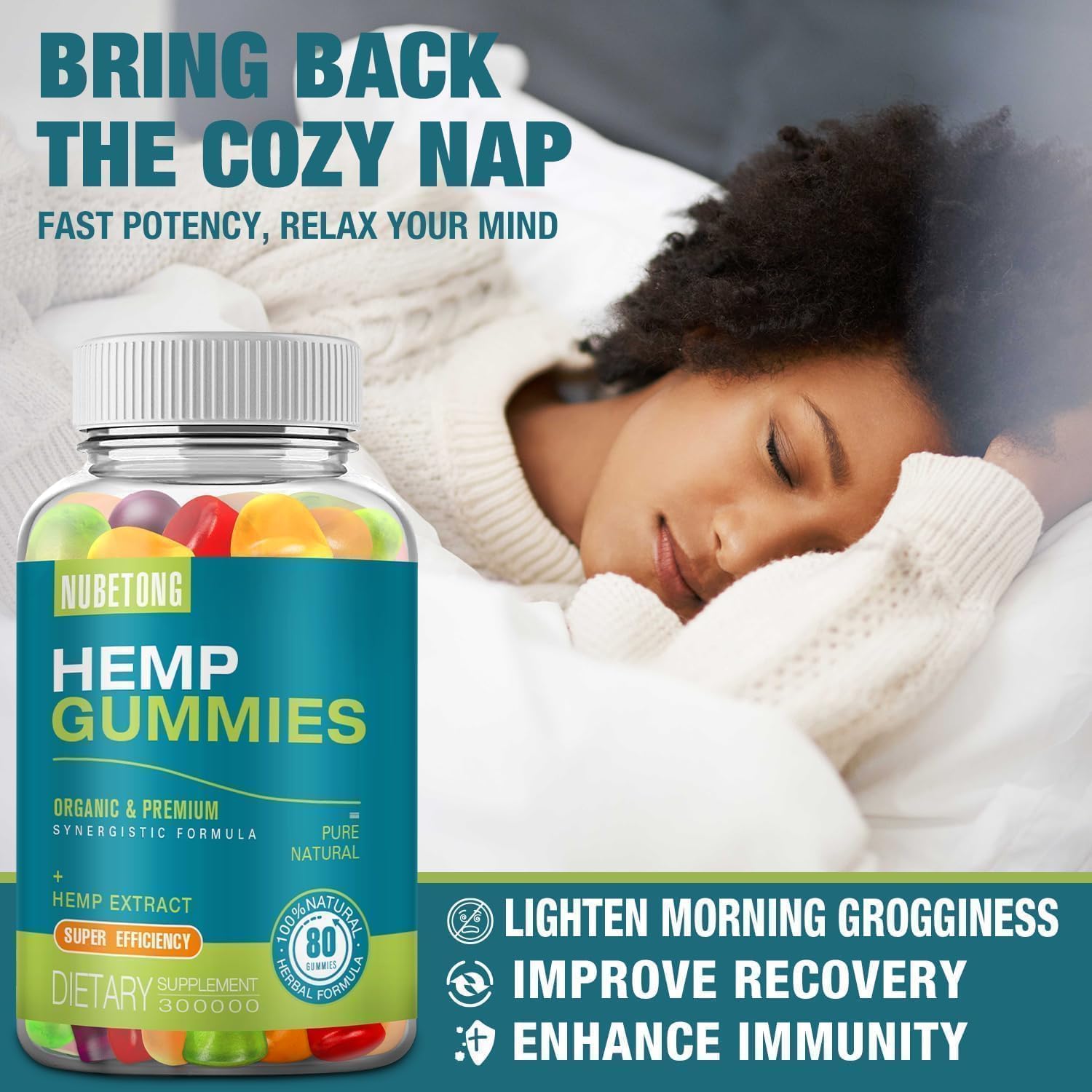 2 Packs Hemp Gummies for Sleep, Pain, Anxiety Relief High Potency Supplement Edible Bear Gummy Extra Strength Pure Natural Hemp Oil Extract Non-GMO, Vegan