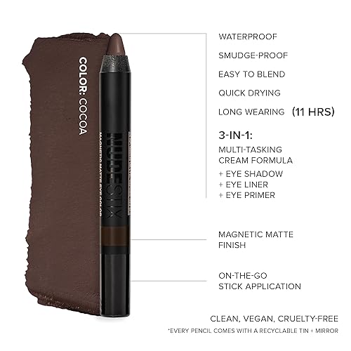 Vista 50 de Nudestix Magnetic Matte Eye Color – 3-in-1 Long-Wear Cream Eyeshadow Pencil, Eyeliner & Primer Waterproof, Budge-Proof Matte Finish Vegan &