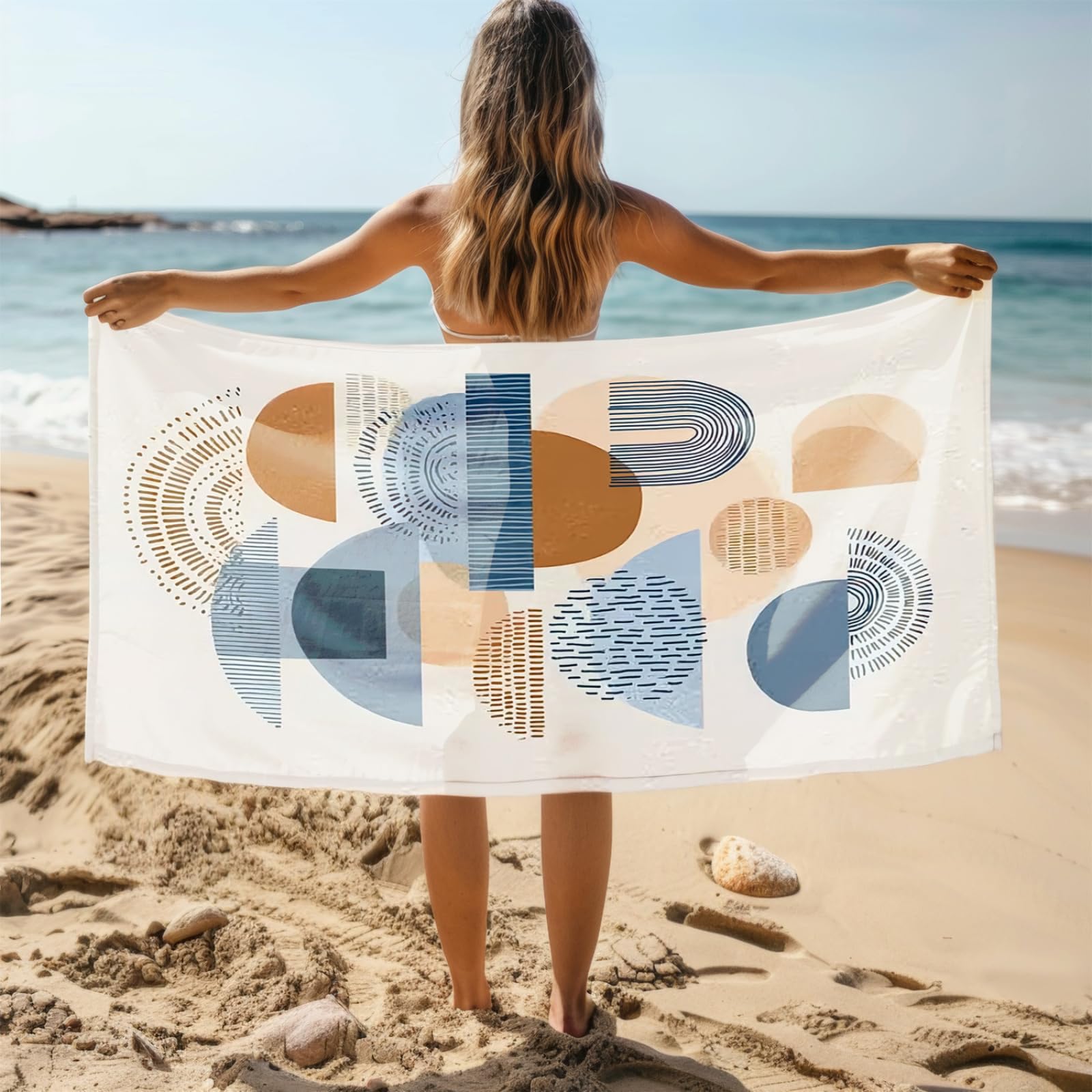 Telo Mare Microfibra Grande 200X200 Stile Moderno Giallo Blu Telo da Mare Matrimoniale Xxl,Ad Asciugatura Rapida, Telo Bagno Senza Sabbia,Spiaggia, Campeggio, Escursionismo, Picnic