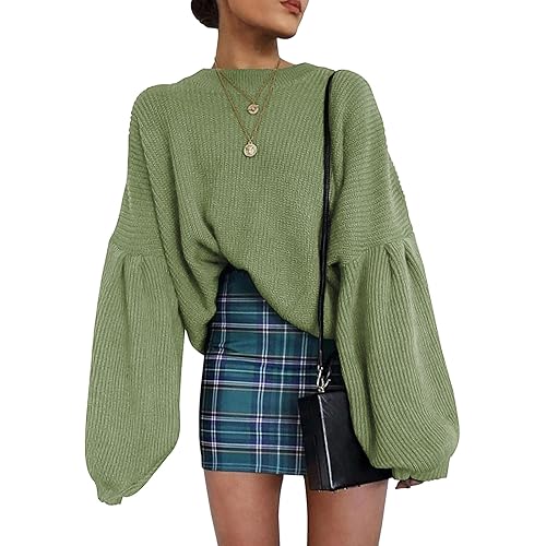 PRETTYGARDEN Women's Oversize Sweaters Loose Drop Shoulder Lantern Sleeve Round Neck Fashion Pullover Sweater Tops