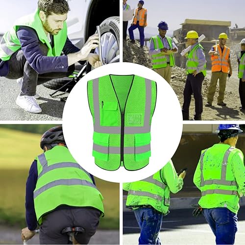 Miniatura 6 de FEimaX Chaleco de seguridad de alta visibilidad, chaleco de trabajo reflectante de malla para hombres y mujeres con bolsillos y cremallera, cumple