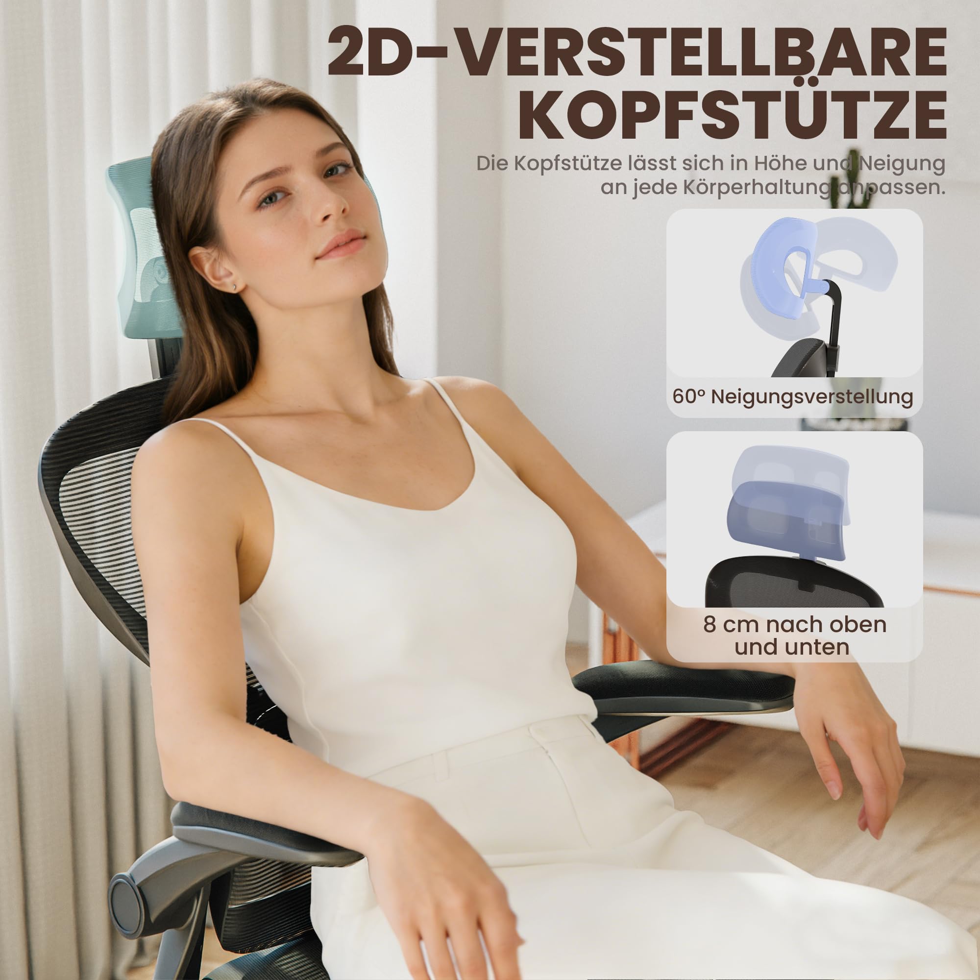 ALAULM Ergonomischer Bürostuhl mit Verstellbarer Lendenwirbelstütze und um 90° hochklappbaren Armlehnen, Computerstuhl mit hoher Rückenlehne aus Netzgewebe für Zuhause und Büro, schwarz
