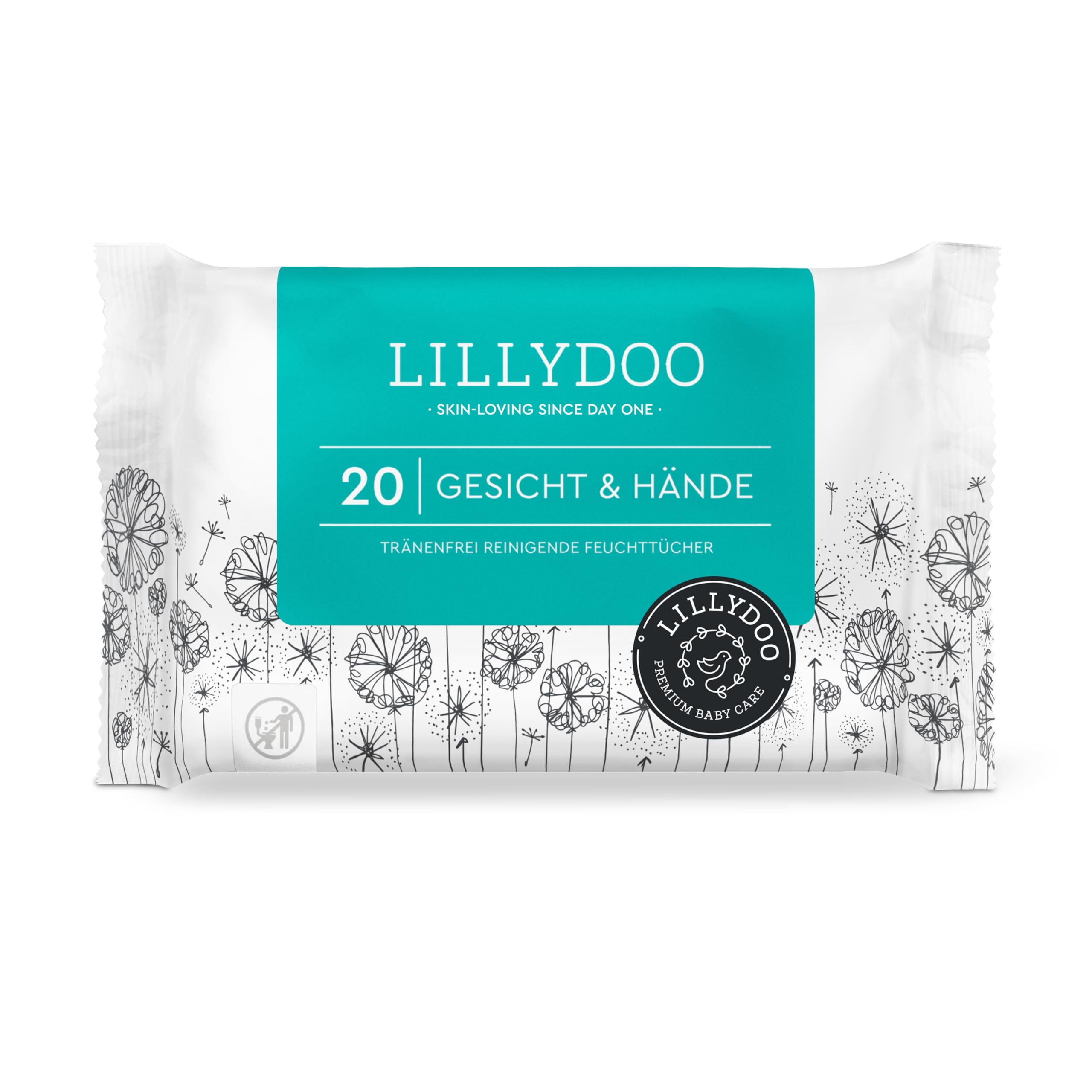 LILLYDOO Feuchttücher Gesicht & Hände 20 Stück, 100% plastikfrei