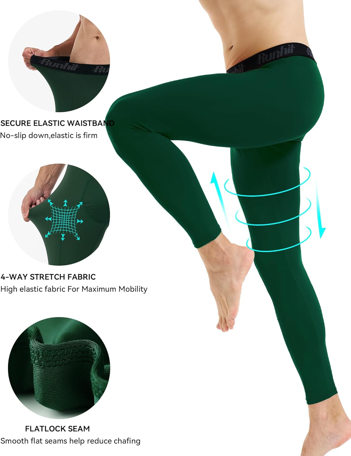 Runhit Men's Compression Running Leggings 3 Pack - Image 3