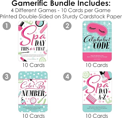 Miniatura 3 de Big Dot of Happiness Día de spa - 4 juegos de fiesta de maquillaje para niñas - 10 cartas cada uno - Paquete Gamerific