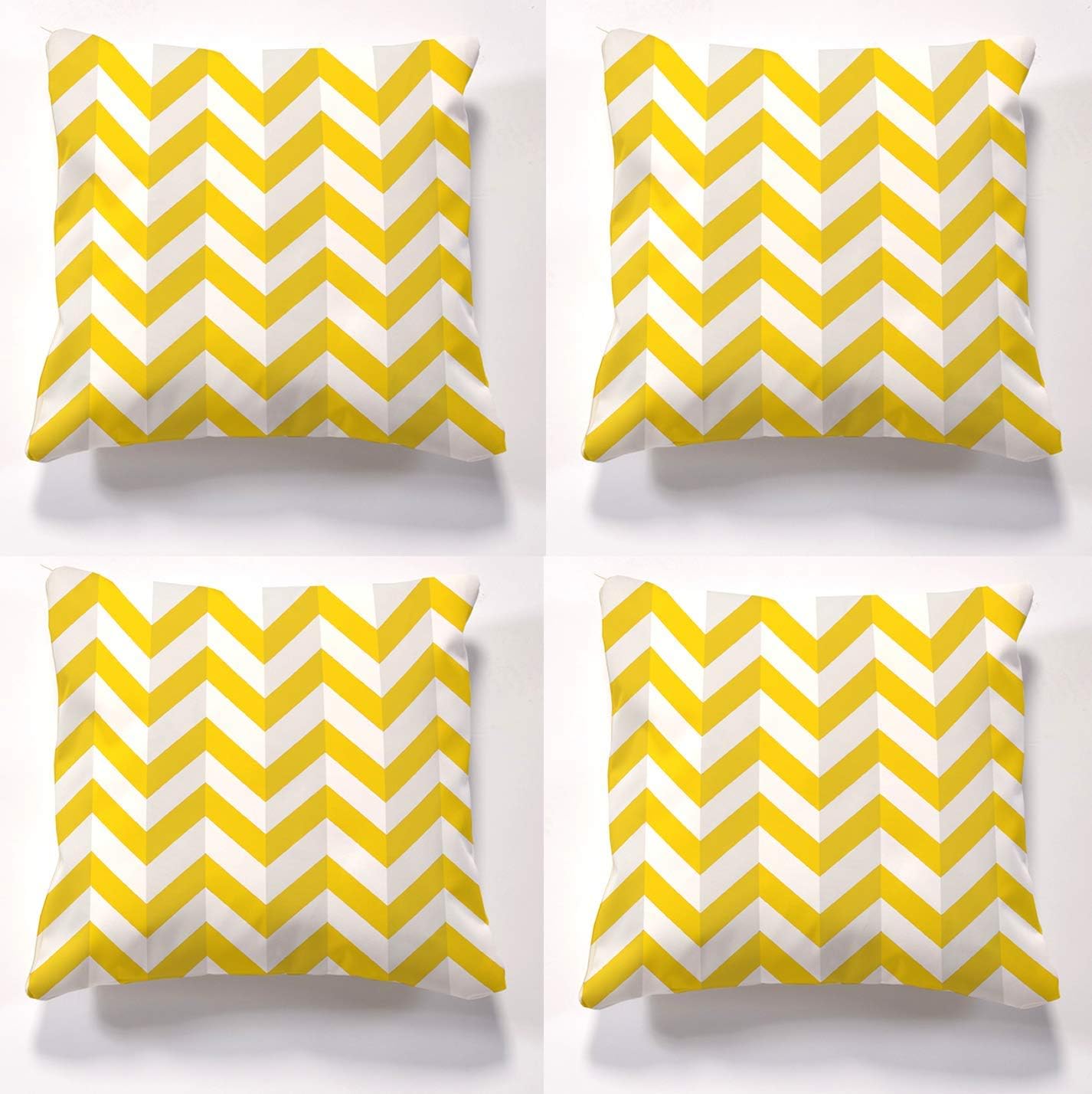 Beautiful Beanbags - Chevron Scatter Cushions with Insert Pads - Set of 4 3D Effect Printed Outdoor Cushions (Yellow)