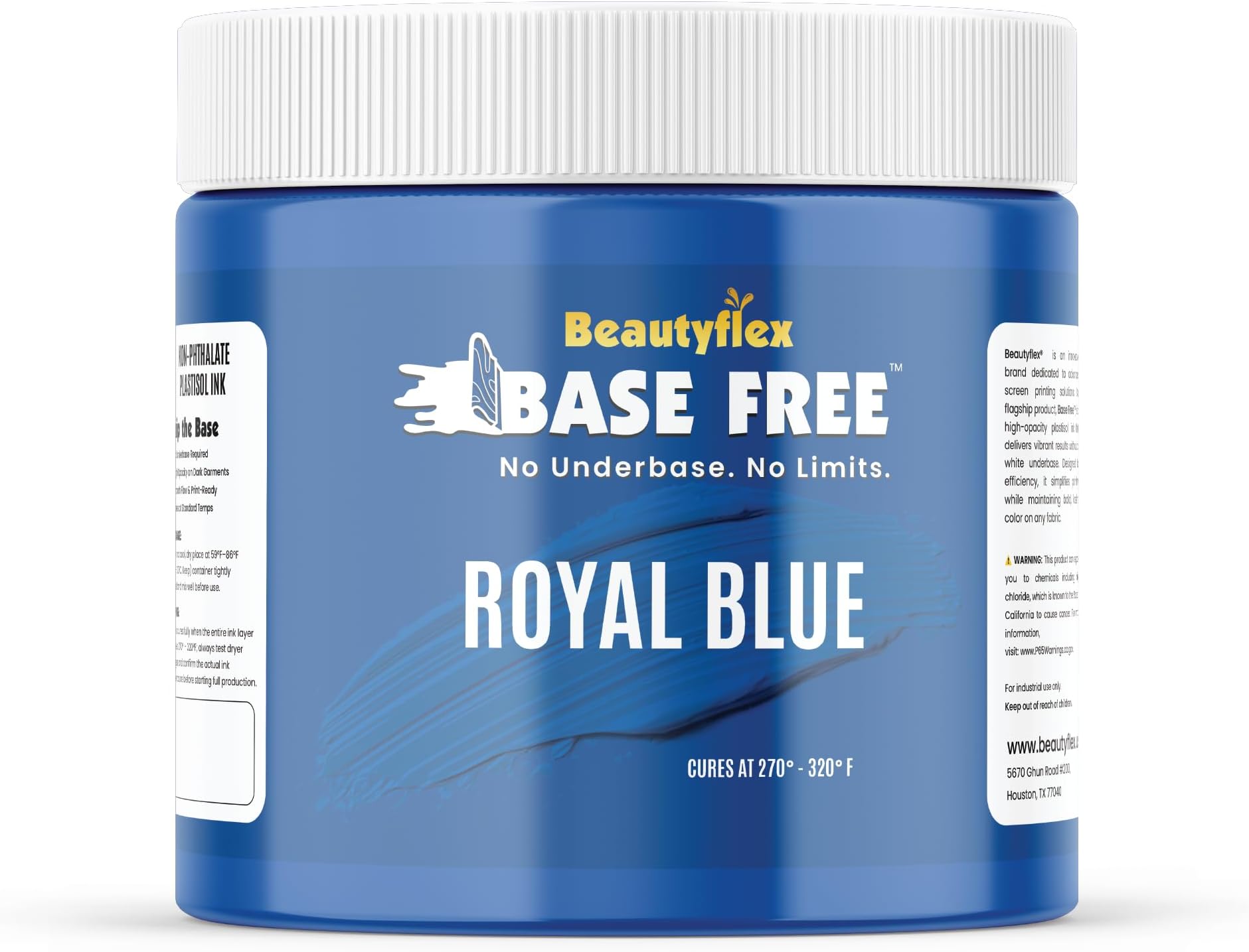 BEAUTYFLEX® Screen Printing Ink ROYAL BLUE Plastisol Ink for screen printing - Base Free Opaque Ink, High opacity ink for all fabric, No underbase needed-Long lasting color (8 fl oz, ROYAL BLUE INK)