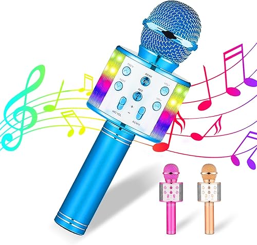 SJPRO Micrófono de karaoke portátil 4 en 1 para niños, micrófono de mano para fiesta en casa con voz mágica, el mejor cumpleaños para niños, apto