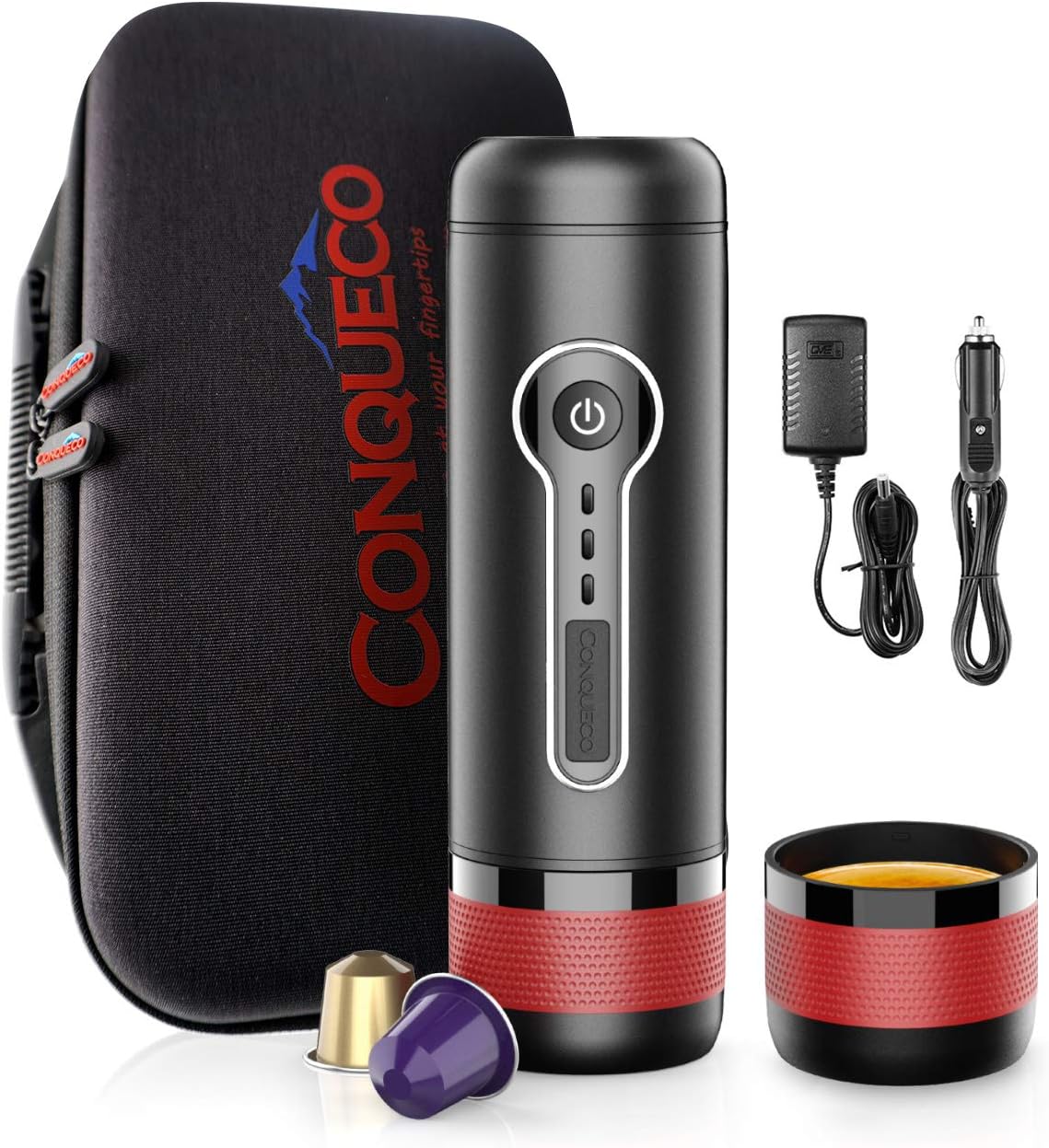 CONQUECO Portable Espresso Maker Travel Coffee Maker Adapter for Heat The Cool Water (Black)