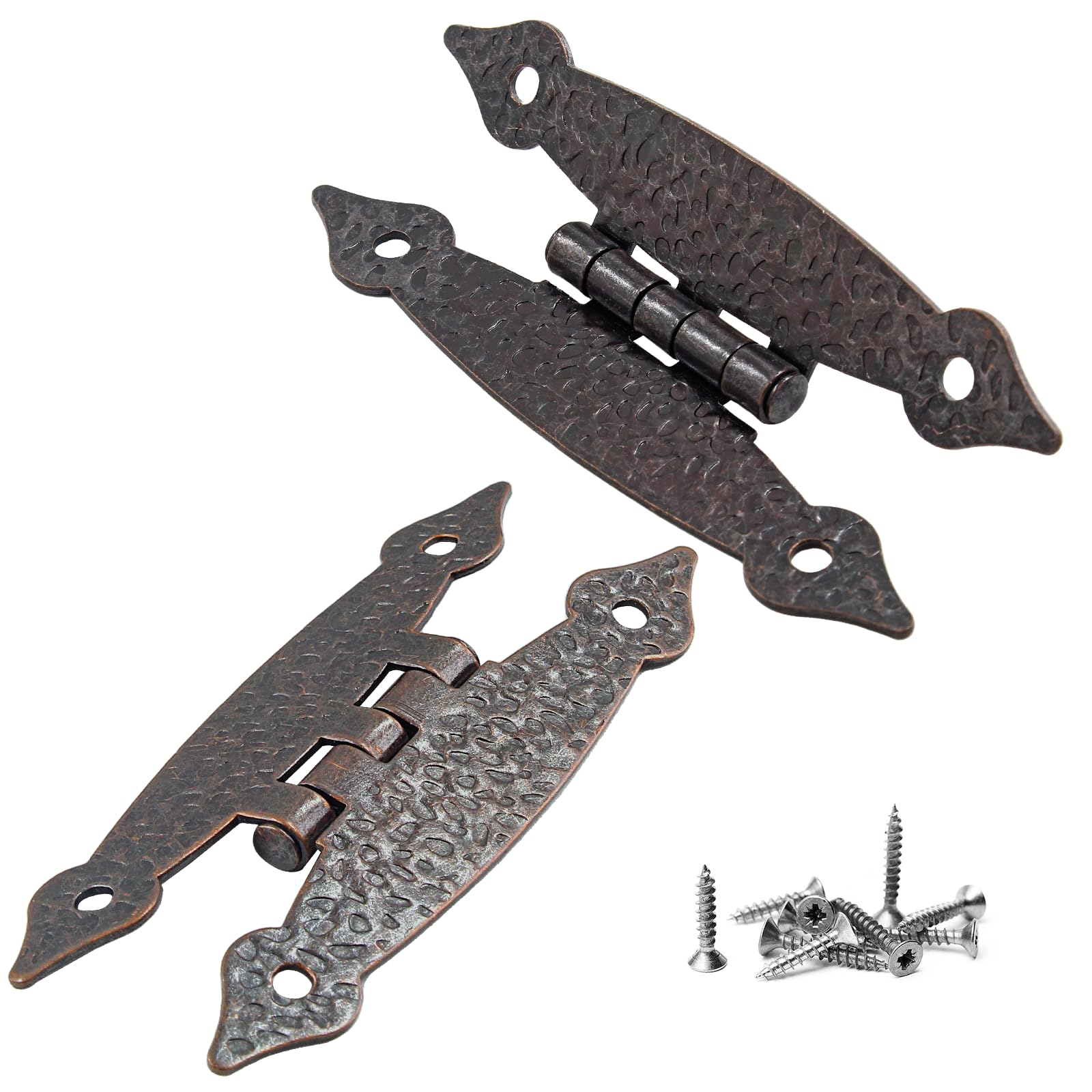 Waziaqoc 2Pcs H Cabinet Hinge, Antique Copper Offset Hinge Hammercraft Flush Door Hinge Decorative Flat Hinges with Mounting Screws for Cabinet Closet