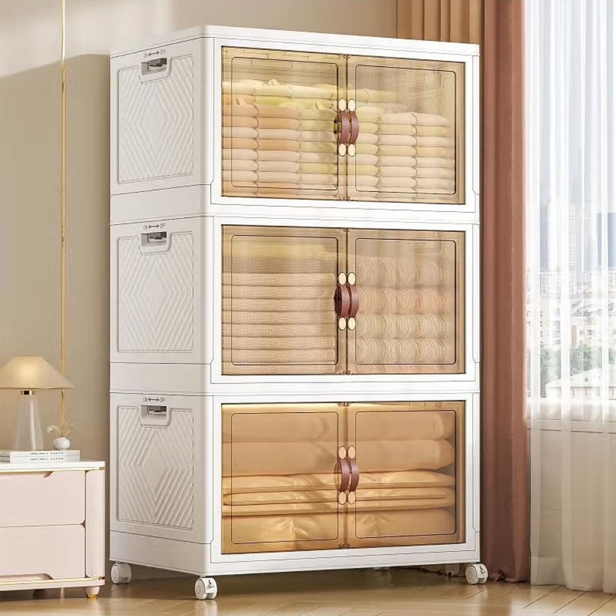 Boîte de rangement avec couvercle et chariot pliable pour maison et bureau