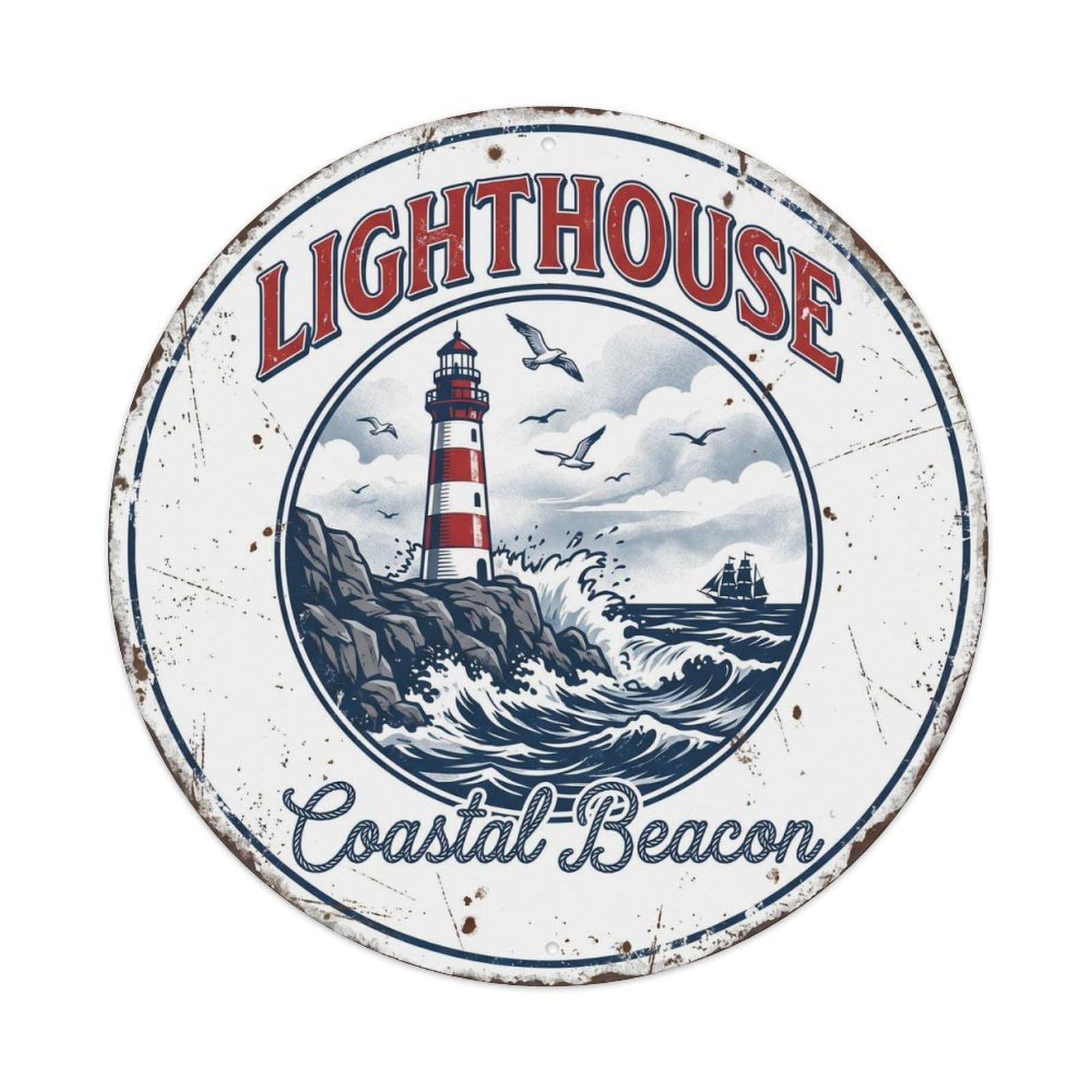 Cmhok Vintage Style Vintage Travel Lighthouse Coastal Beacon Metal Tin Sign Plaque Wall Decor For Cafe, Club, Garden Round Metal Poster 8X8inch