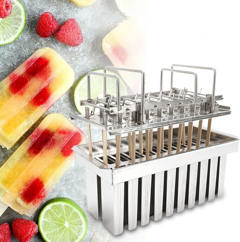 304 Stainless Steel Popsicle Molds Commercial Ice Pop Molds 10 PCS Metal Ice Lolly Popsicle Mold Ice Cream Maker Mold Stick Holder w/Lid Single Cup Capacity 85g