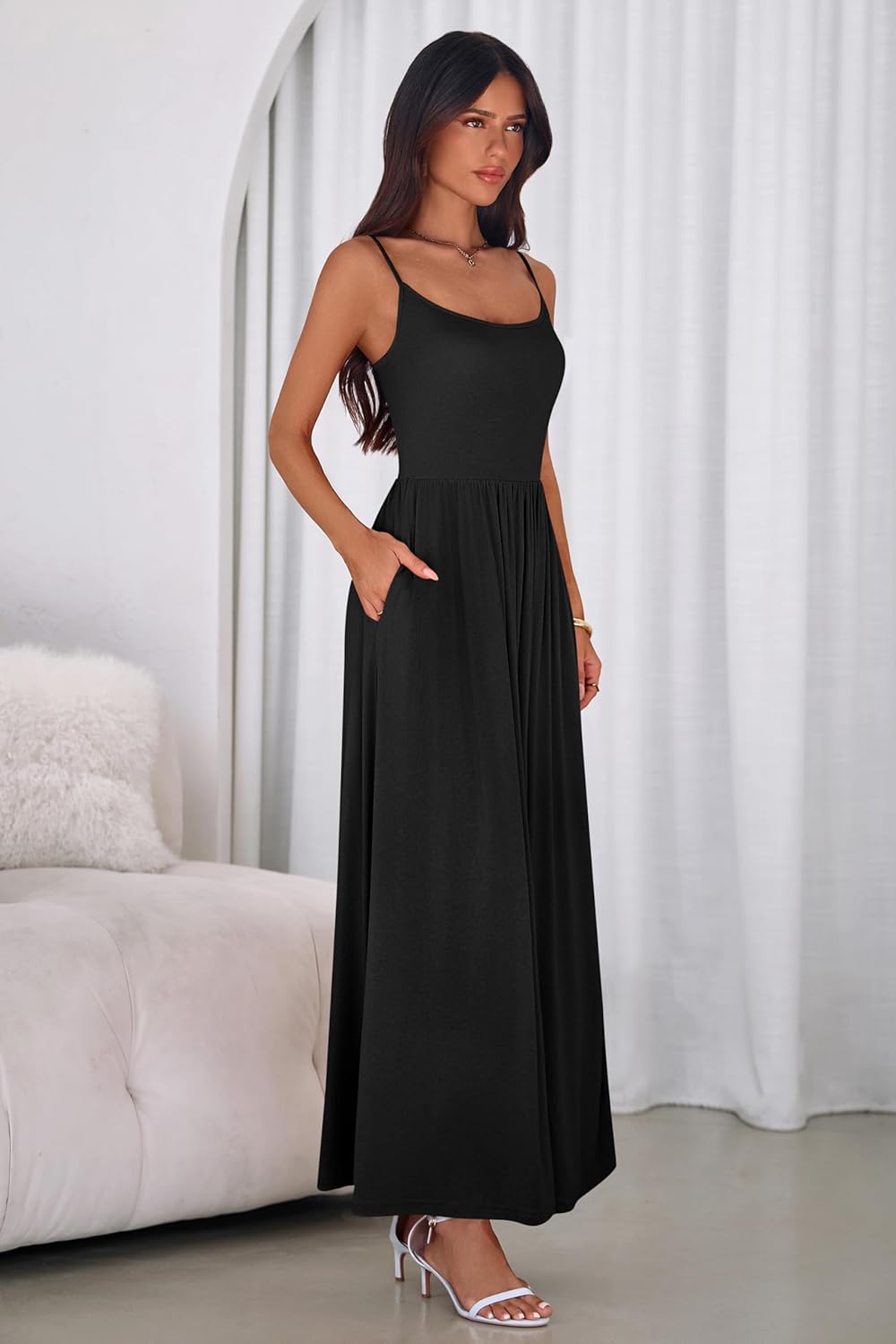 PRETTYGARDEN Womens Spaghetti Strap Maxi Dresses Sleeveless Summer Dress Long Casual Knit Flowy Beach Sundresses with Pockets - Image 5