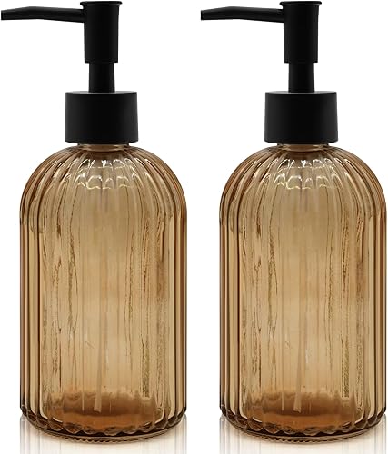 Miniatura 13 de Paquete de 2 dispensadores de jabón de vidrio con bomba negra, dispensador recargable de bomba de 400 ml para cocina, baño, lavandería, botella de