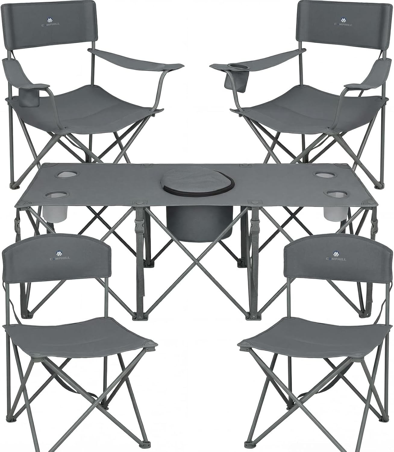 CAMPHILL Camping Chair Set of 3, Outdoor Folding Camping Chairs for Heavy People with Cup Holder & Carry Bag,Collapsible Chair Include One Sofa Chair and Two Single Chair,Support up to 500lbs