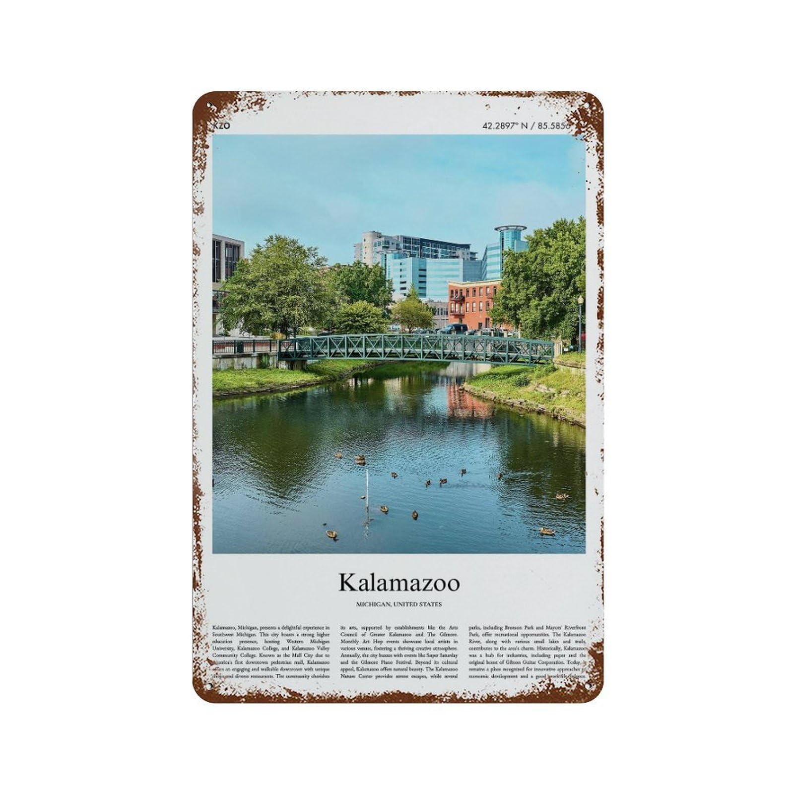 xiaoxiaoshen Kalamazoo Michigan, United States, USA City Scenery Wall Decor Art Metal Tin Poster Modern Home Decor Art Home Bar Shop Decorations Vintage Sign 30x20cm