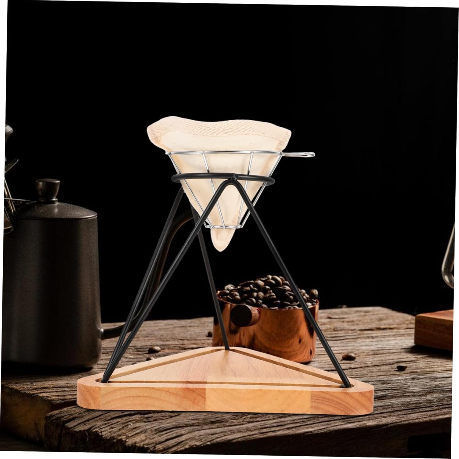 1set Reusable Stainless Filter Holder Set Drip Rack and Filter Cloth for Pour-over Brewing Office and Easy to Accessories