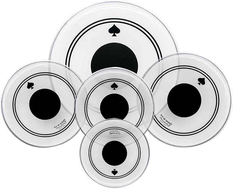 5-Piece Reinforced Drum Head Set – 10-22" with Black Dot for Dent Resistance & Deeper Bass, Double Durability, Enhanced Punch & Warmth, Frosted 10mil PET + 0.28mm Patch for Standard Kits