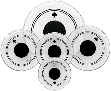 5-Piece Reinforced Drum Head Set 10-22" with Black Dot for Dent Resistance & Deeper Bass, Double Durability, Enhanced Punch & Warmth, Frosted 10mil PET + 0.28mm Patch for Standard Kits